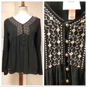 Knox Rose Black Boho Embroidered Blouse